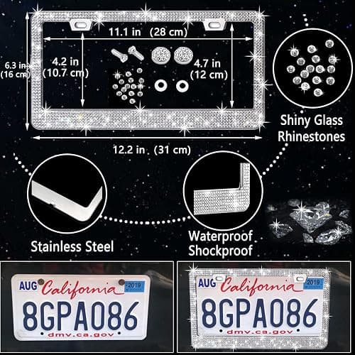 NBTEPEM 27 PCs Bling Car Accessories Set for Women, Steering Wheel Covers Universal Fit 15 Inch, Bling License Plate Frame, Bling Phone Holder, Bling Car Coasters (Silver Diamond) thumbnail 4