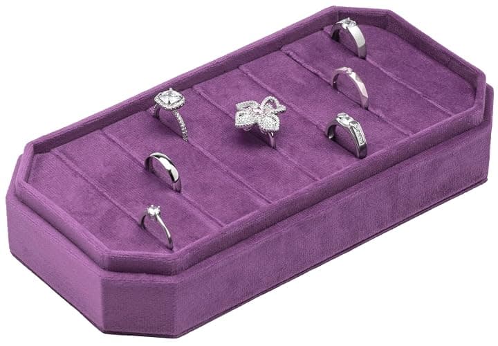 COWFEX Velvet Ring Organizer Display Tray Jewelry Box Earring Holder Case for Wedding Birthday Christmas Day (Purple) thumbnail 4