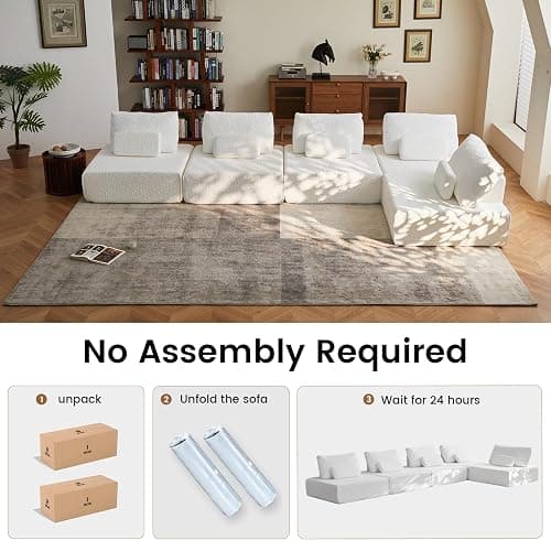 ADORZ Sectional Couches for Living Room, Cloud Couch Modular Sectional Sofa with Pillow, 2-Seat Boneless Couch for Living Room, Bedroom, No Assembly Required, White thumbnail 5