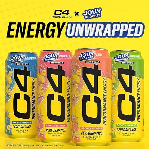 Cellucor C4 Performance Energy Drink | JOLLY RANCHER Watermelon | Zero Sugar Carbonated Preworkout Energy | 200mg Caffeine with Beta Alanine | 16 Fl Oz (12 Pack) thumbnail 9