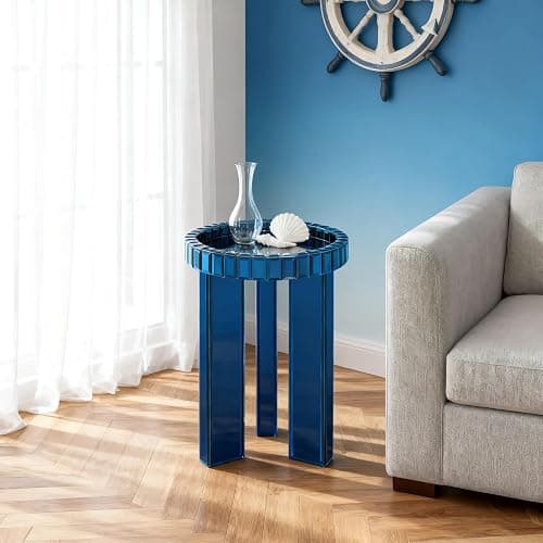 SHYFOY Blue Mirrored End Table, 23" H Round Glass Side Table with Three Legs, Modern Accent Table for Living Room, Bedroom, or Entryway thumbnail 2