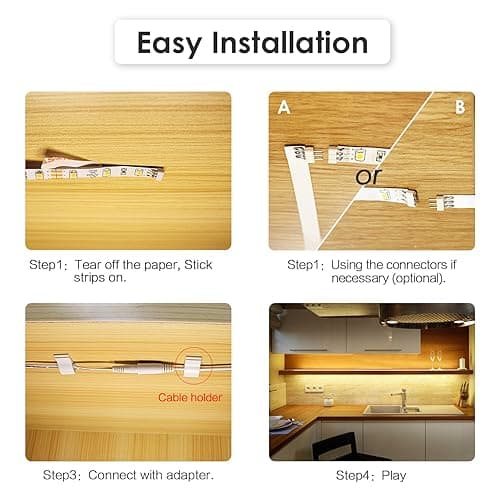 WOBANE Under Cabinet LED Lighting kit, 6 PCS LED Strip Lights with Remote Control Dimmer and Adapter, Dimmable for Kitchen Cabinet,Counter,Shelf,TV Back,Showcase 2700K Warm White,Bright 1500lm,Timing - 6*20inch - Warm White thumbnail 5
