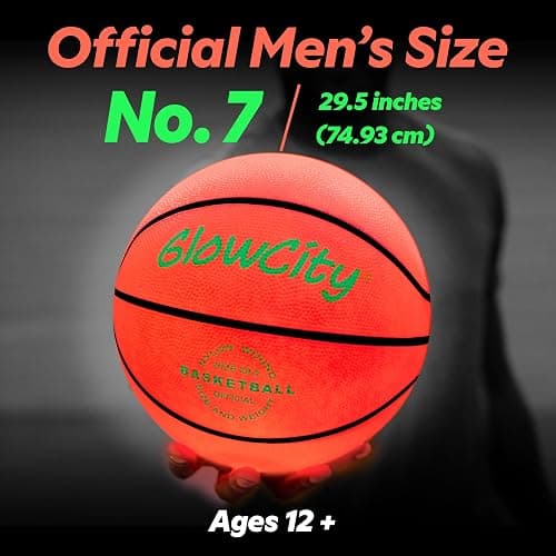 GlowCity Glow in The Dark Basketball - Sizes 5, 6, 7 Light Up Ball for Kids, Teens & Adults - Red Glow for Outdoor Games - Sports Birthday Gifts Ideas for Boys Ages 6 7 8 9 10 11 12 13 14 thumbnail 5