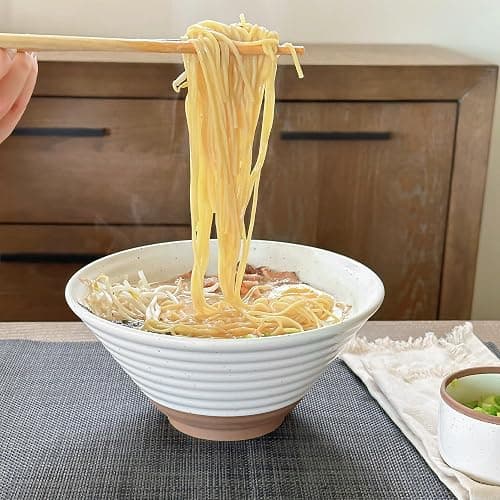 Mora Ceramic Ramen Bowl Set of 2, 45oz - Great for Pho, Miso Udon Soup, Instant Noodles, Serving, Thai or Asian Food - Microwave Safe Large Japanese Noodle Bowls, Modern Kitchen - Vanilla White thumbnail 6