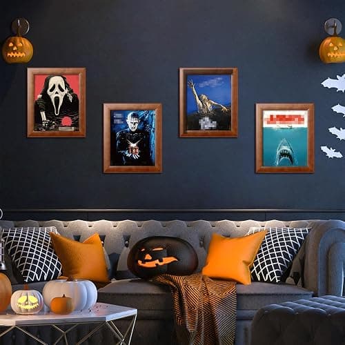 Eartim 9Pcs Horror Classic Movie Characters Poster Set, Vintage Wall Art Prints Scary Movie Character Printing Poster for Halloween Party Haunted House Home Living Room Bedroom Office Decor thumbnail 4