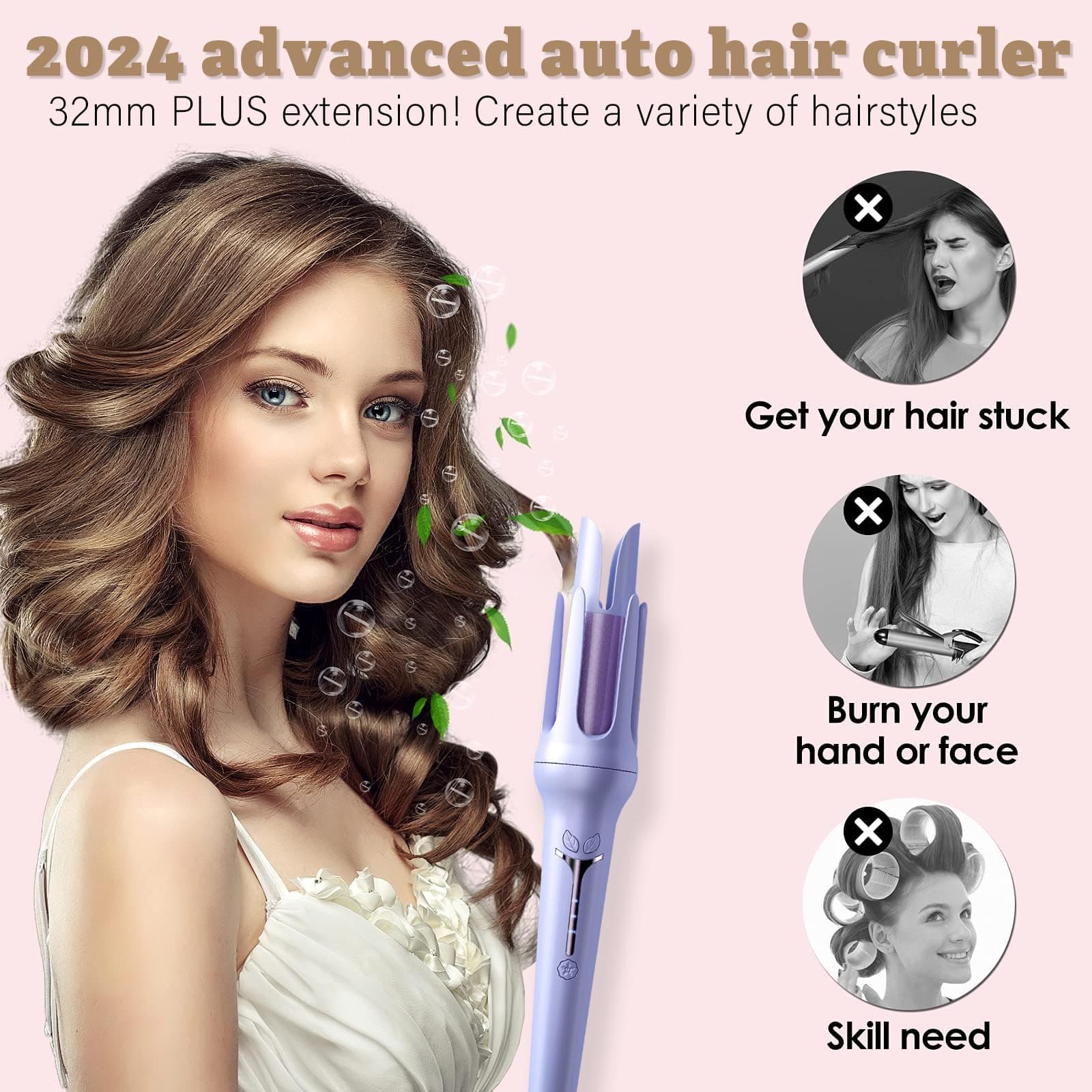 Hair Curler, 32mm automatic curling iron, 3 adjustable temperatures and 2 timer reminders, automatic curling iron for long hair, double anti-scald function, Australian specification plug, suitable for everyone thumbnail 2