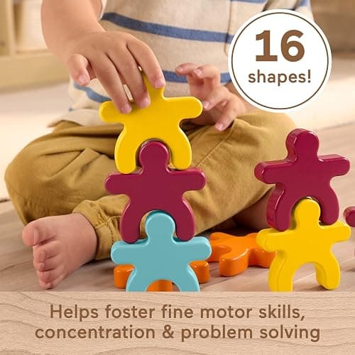 Fisher-Price Wood Montessori Toy Stacking Shapes, American Montessori Society Seal of Excellence, 16-Piece Wooden Learning Activity & Expert Play Tips for Kids Ages 2+ Years thumbnail 3