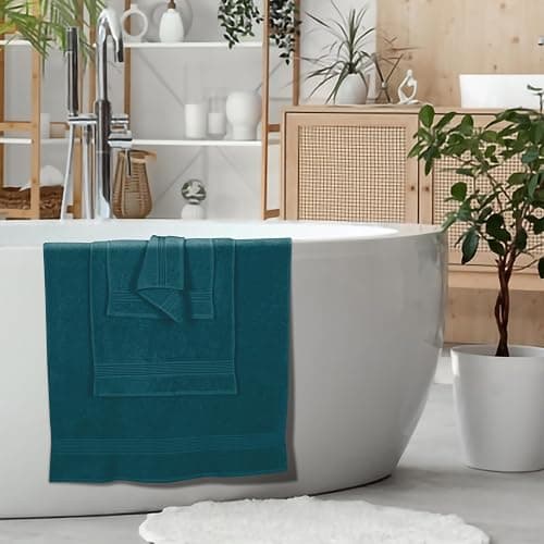 Belizzi Home Ultra Soft 6 Pack Cotton Towel Set, Contains 2 Bath Towels 28x55 inch, 2 Hand Towels 16x24 inch & 2 Wash Coths 12x12 inch, Ideal Everyday use, Compact & Lightweight - Teal thumbnail 6