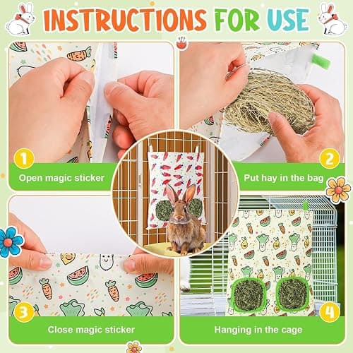 UPINS 2 Pack Guinea Pig Hay Feeder,Rabbit Hay Bag Hanging Hay Holder for Guinea Pig Cage Hay Feeder for Bunny Rabbits Chinchillas Hamsters Small Pets and Animals thumbnail 6