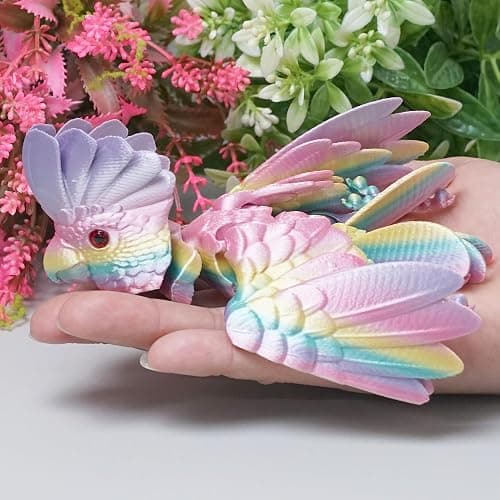 3D Printed Parrot,Flexible Realistic Articulated Animal Fidget Toys,Mystery Figurines Gifts for Easter,Executive Desk Funny Home Decor and Festival Collectible,Easter Basket Stuffers (Rainbow) thumbnail 6