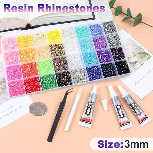 36000Pcs 32 Colors Resin Jelly Rhinestones for Bedazzling, 3mm Multicolor Flatback Gems for Crafting, Bedazzler Kit with 3Pcs B7000 Jewelry Glue for Clothes Crafts Shoes Decor Nail Art thumbnail 3