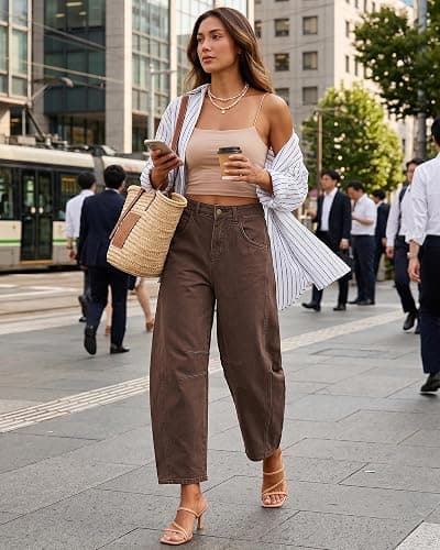 GRAPENT Barrel Jeans for Women Trendy High Waisted Wide Leg Baggy Cropped Relax Fit Stretch Denim Trouser Ankle Pants thumbnail 7