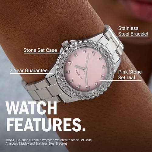 Sekonda Elizabeth 33mm Women's Watch with Stone Set Case and Stainless Steel Bracelet thumbnail 3