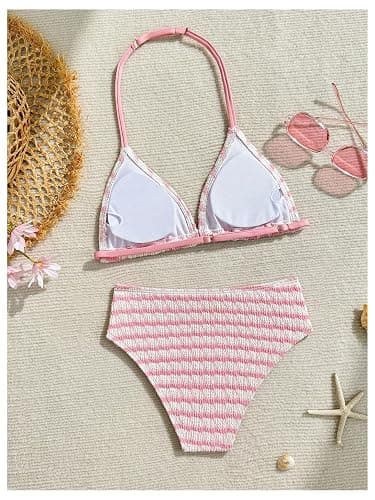 RoseSeek Girl's Tie Dye Smocked 2 Piece Swimwear Sets Backless Halter Bikini Cute Brief Bathing Suit thumbnail 2