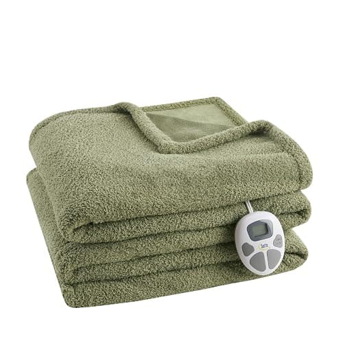 Serta Heated Blanket, Electric Twin Size, Soft, Warm, Fuzzy - Auto Shut Off Timer, 10 Lv Heat Setting, ETL Certified, 62" x 84" Sage - Image 1