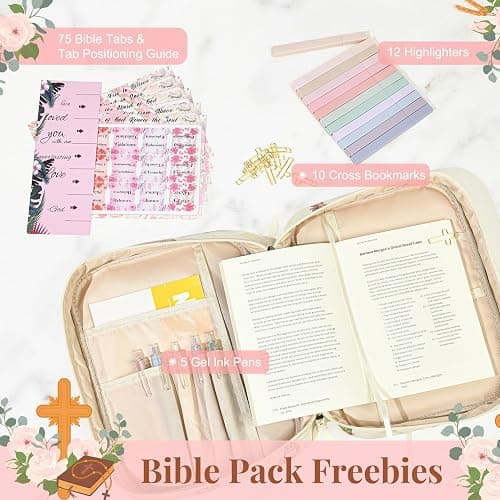 Bible Cover Case for Women Large Bible Cover Bag Study Supplies Journaling Kit Book Carrying Case with Highlighters Christian Gifts for Women thumbnail 5