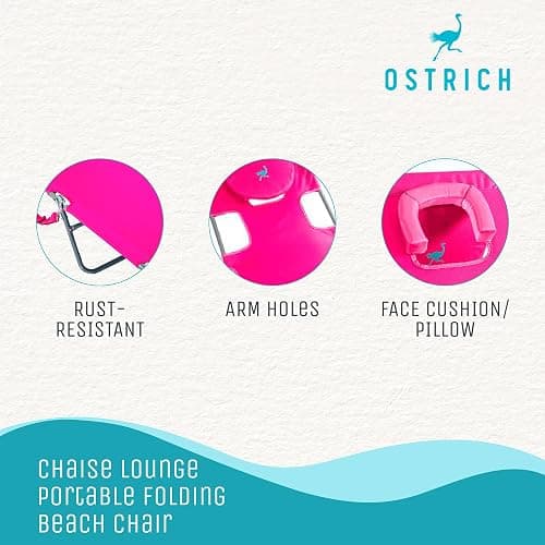 Ostrich Beach Lounge Chair, Folding & Reclining Outdoor Chaise Lounger, Pink - Portable Adjustable Recliner Chair for Lawn, Pool, Patio, Garden, and Yard thumbnail 7
