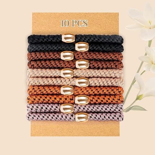 FORENEE 10Pcs Hair Ties for Thick Hair, No Damage - Neutral | Braided elastic ponytail holders with stretch for women and girls; suitable for buns, gym, work, travel and daily wear. thumbnail 8