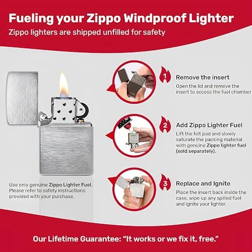 Zippo Classic Brushed Chrome Pocket Lighter - Windproof & Refillable Flip-Top Metal Lighter - Everyday Use Pocket Lighters - Luxury Lighters Made in USA thumbnail 10