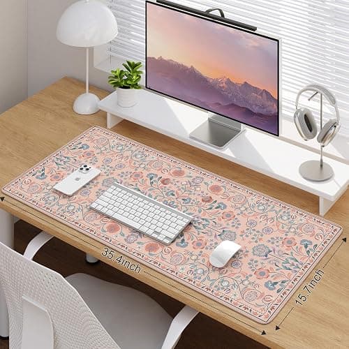 iCasso Desk Mat, Large Mouse Pad,35.4x15.7in,Peach Pink | Desk Pad Mat,Anti-Slip Big Mousepad with Stitched Edges for Work Home Offive thumbnail 2
