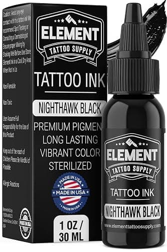 Element Tattoo Supply Nighthawk Black Tattoo Ink Vegan Professional 1oz | cruelty free formula, made in usa, richly pigmented for bold lines, smooth consistent flow, safe for human skin - Image 1