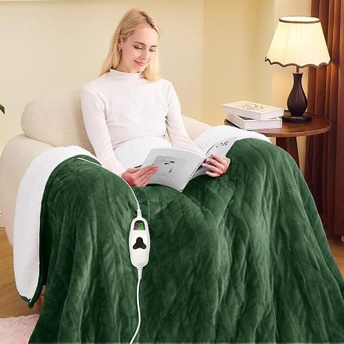 greenoak Heated Blanket Electric Full 72"X84", Heating Blankets with 10 Heat Levels 8 Hours Auto-Off, Soft Flannel Sherpa Fluffy House Warming Gifts for Grandma Seniors Momt, Jade Green - Image 1