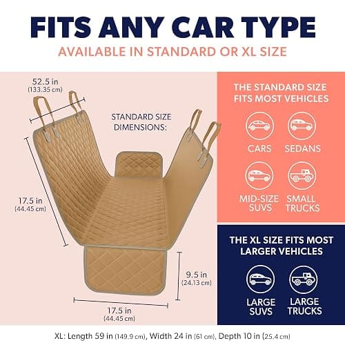 Active Pets Beige XL Dog Car Hammock Back Seat Cover, Waterproof Backseat Cover Protector for Truck Bench Rear of Sedans or SUVs, Essential Pet Supplies Vacuum or Wipe Clean, Machine Washable thumbnail 2
