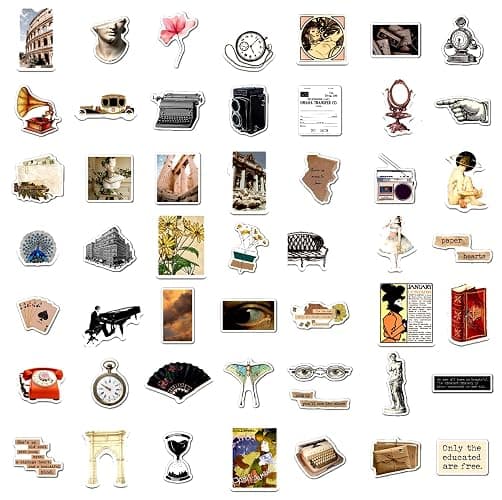 100 Pcs Aesthetic Vintage Vinyl Stickers - Scrapbook Journaling Laptop Water Bottles Waterproof Retro Stickers Skins & Decals, Adults DIY Craft Decor Nostalgic Theme Party Favor & Supplies thumbnail 4