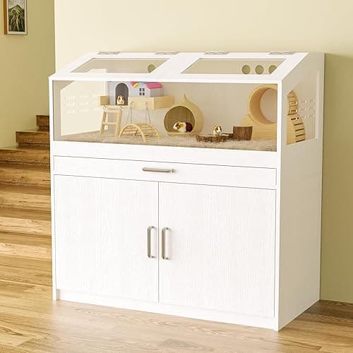 Betterhood Hamster Cage with Storage Cabinet, Guinea Pig Cage for Small Animals, Large Hamster Cage and Habitat with Easy View Acrylic Panels for Hamster, Rabbit, Guinea Pig, Hedgehog (39"x19"x40") - 39"x19"x40"