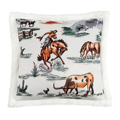 Indigo Hill by HiEnd Accents Ranch Life 3 Piece Sherpa Throw Blanket Set, Cowboy Cow Longhorn Horse Cowgirl Print Fleece Throw Set, Western Rustic Style, 1 Throw and 2 Pillows thumbnail 4