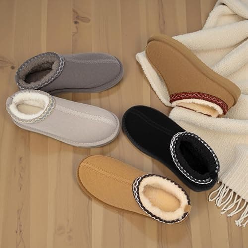 INMINPIN Women's Genuine Suede Slippers Fuzzy Warm House Mini Boots Slip On Memory Foam Fluffy Winter Shoes for Indoor and Outdoor thumbnail 7