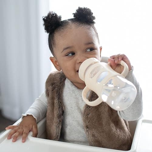 Dr. Brown's Milestones Wide-Neck Sippy Spout Bottle with 100% Silicone Handles, Easy-Grip Handles with Soft Sippy Spout, 9oz/270mL, Light-Pink & Ecru, 2-Pack, 6m+ thumbnail 2
