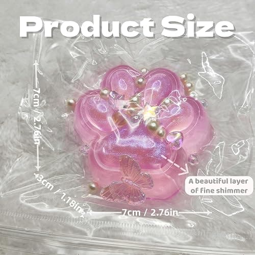 2.76 Inch Squeeze Toys Handmade Cat Paw Squishy, Glitter Pink Squeeze Paw, Cute Soft Squishy Toy for Stress Relief, Fidget Squishies Suitable for Adults (Pink) - Pink thumbnail 2