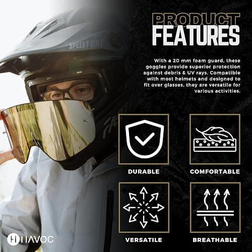 Havoc Racing Magnetic Frameless Goggles - For Motocross, Dirt Biking, Snowboarding, ATV, & UTV - UV Blocking Anti-Fog Goggles thumbnail 4