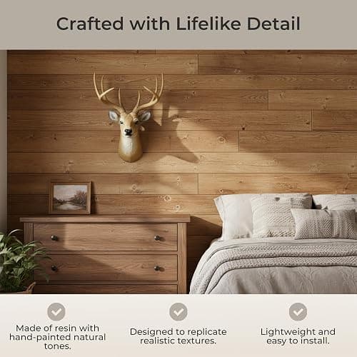 HD 8 Point Buck Wall Mounted Fake Deer Head - Faux Taxidermy Antler Animal Sculpture - 13 Inch High Resin Fall Dining Room Wall Decor and Rustic Cabin Decoration | Brown Hand-Painted Resin, Natural Highlights and Texture, 11 Inch Wide, 9.25 Inch Deep thumbnail 6
