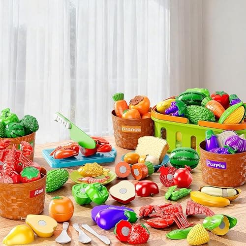 NIPLOOOW Play Food Set for Kids, Toddler Learning Toys, Cutting Food Toy Color Sorting Set, Pretend Food Play Kitchen Accessories for Kids, Birthday Gifts for 3-8 Years old Boys Girls Educational Toys thumbnail 7