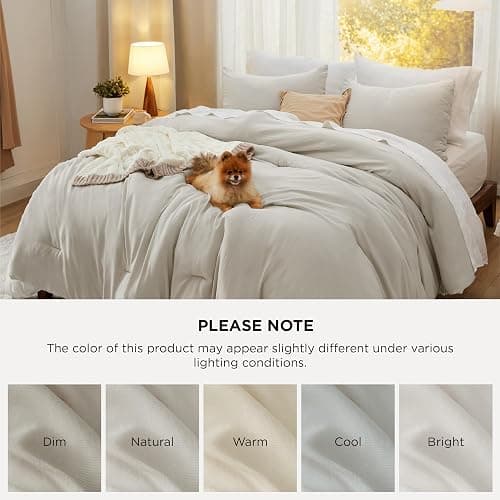 Bedsure Queen Size Comforter Set, Beige Soft Prewashed Bedding for All Seasons, 3 Pieces GentleSoft™ Warm Down Alternative Bed Set, 1 Lightweight Comforter (90"x90") and 2 Pillowcases (20"x26") thumbnail 7