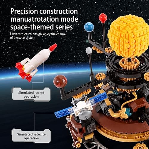 Spinning Solar System Building Blocks Planet Set, STEM Education Science Curriculum Learning Outer Space Toys with Rocket and Satellite Models, Orbiting 9 Planets, Birthday Gift for Ages 8 and Up thumbnail 4