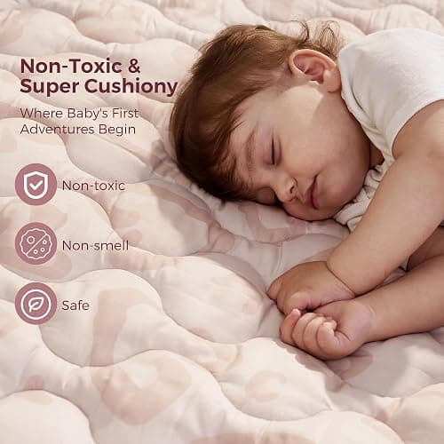 Momcozy Baby Play Mat for Floor, 50x50 Thickened Playpen Mat, Playmate for Baby Tummy Time, Waterproof & Non-Slip, Foldable Outdoor Mat with Carrying Handle, Leopard Heart thumbnail 2