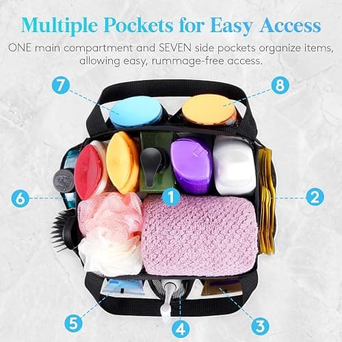Lifewit Mesh Shower Caddy Portable for College Dorm Room Essentials with 7 Pockets, Freestanding Hanging Organizer Basket, Quick Dry Tote Bag for Camping, Bathroom, Beach, Travel, 1 Pack, Black thumbnail 4