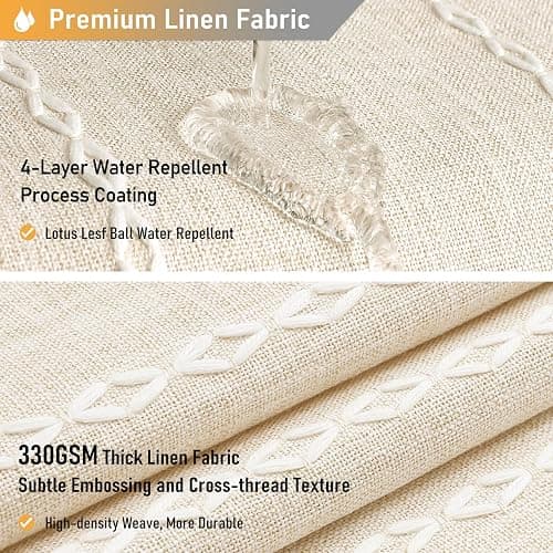 BTTN Boho Shower Stall Curtain - 48x72 Narrow Farmhouse Linen Ultra Thick Tassel Fabric Shower Curtain Set with 8 Hooks, Half Striped Camper RV Modern Country Shower Curtains for Bathroom, Cream/Beige thumbnail 4