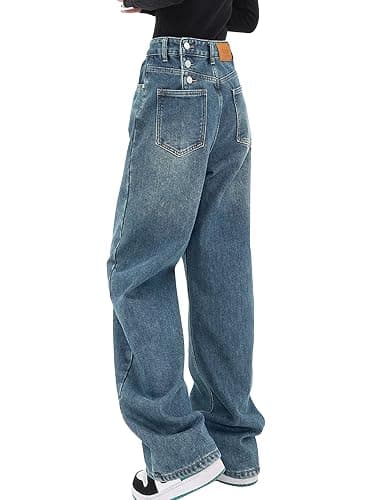 EMMIOL Women Baggy Jeans Mid-Low Waist Boyfriend Streetwear Vintage Jeans Wide Leg Denim Pants - Image 1