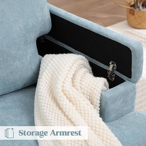 choairy Accent Chair with Storage Armrest, Modern Upholstered Reading Living Room Chairs, Comfy Large Armchair, Fabric Single Sofa Chair for Bedroom (Green) thumbnail 4
