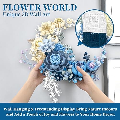 Blue Moon Flower Building Set - Botanical Collection, Crescent-Shaped Ornaments for Home Décor Wall Art,Compatible with Lego Flowers for Valentine’s, Mother’s Day,Birthday Gift 8-16+(938pcs) thumbnail 4