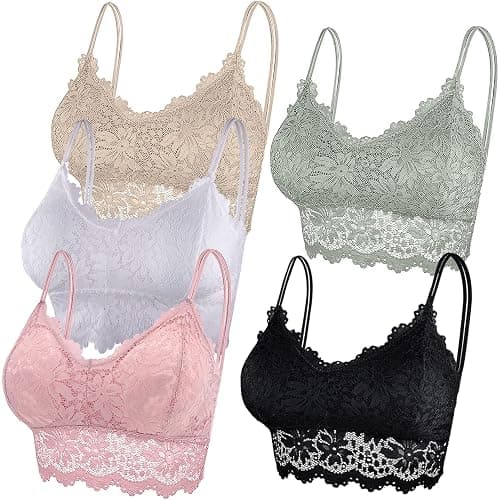 Duufin 5 Pcs Lace Bralettes for Women Bralette Padded Lace Bandeau Bra - Image 1