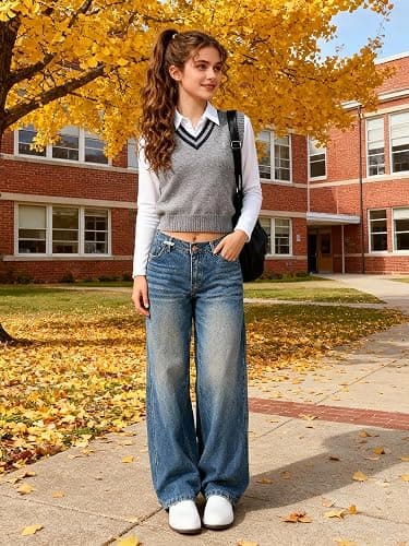Handfrog Women Baggy Jeans Low-Mid Rise Denim Pants with Pockets Y2k 90s Jeans for Girls thumbnail 6