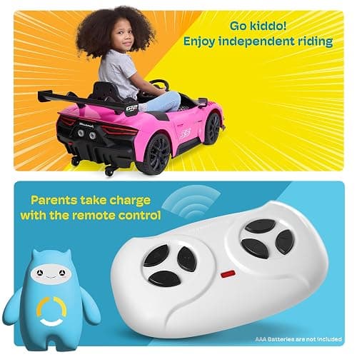 Kidzone 12V Ride On Car for Kids,Licensed Maserati GT2 Electric Battery Powered Sports Car Toy w/Remote Control & Manual Drive, LED Lights, Bluetooth & USB & AUX Port - Pink thumbnail 7