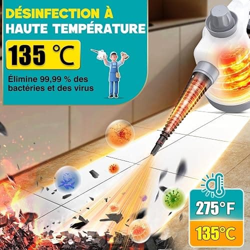 Nettoyeur Vapeur Portatif 1050W, Nettoyage Haute Température – 100% Sans Chimie Désinfection, Appareil Multifonction pour Cuisine, Salle de Bain, Voiture, Sols et Tissus thumbnail 2