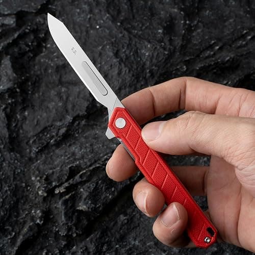 OLITANS G046 Mecha Mini Slim Folding Scalpel with 5pcs #24 and 5pcs #60 G14 Handle with Liner Lock, Utility EDC Pocket Knife with Back Clip（Green） - Green thumbnail 9