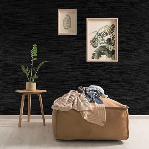 Abyssaly Black Vinyl Wrap Self Adhesive Wallpaper, Wood Effect Sticky Back Plastic Roll for Furniture, Removable Peel and Stick Wallpaper Decorative Furniture Kitchen 30cm X 200cm thumbnail 2